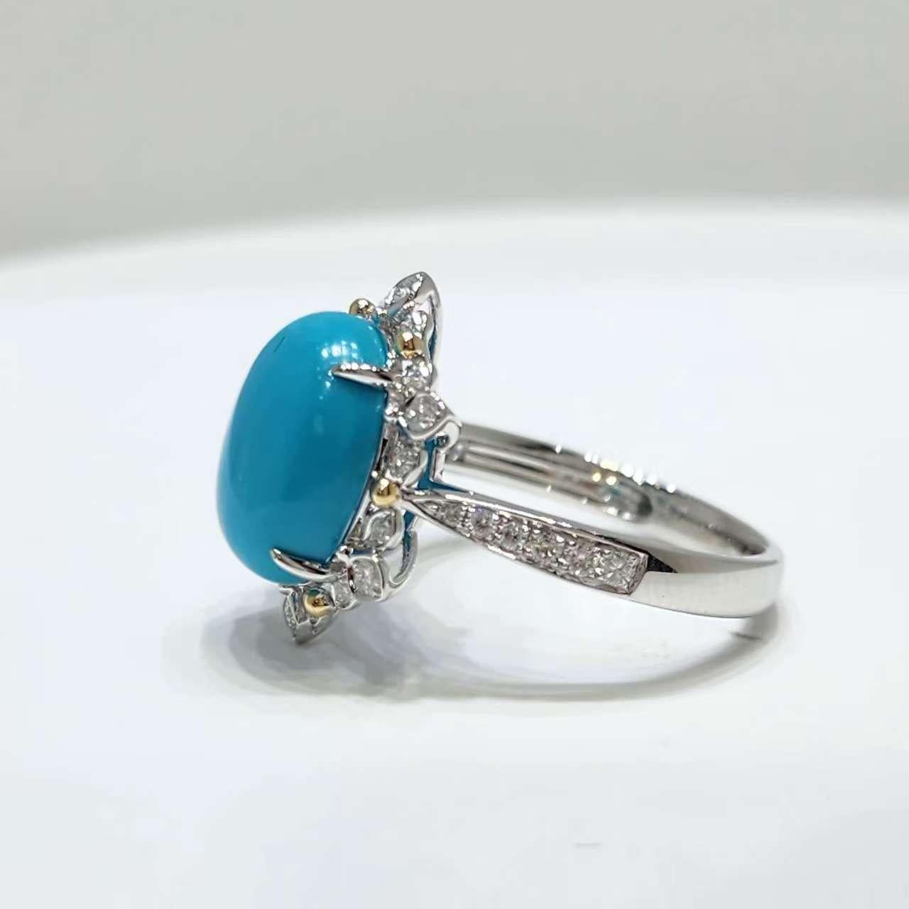 Vintage 10X12mm Dornröschen Türkis Diamant Ring in 14K Weißgold im Angebot 1