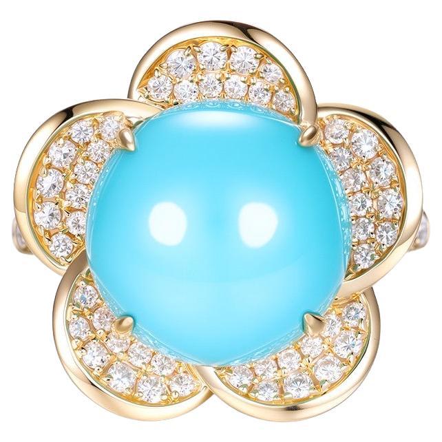 Vintage 12mm Sleeping Beauty Turquoise Diamond Ring in 18K Yellow Gold