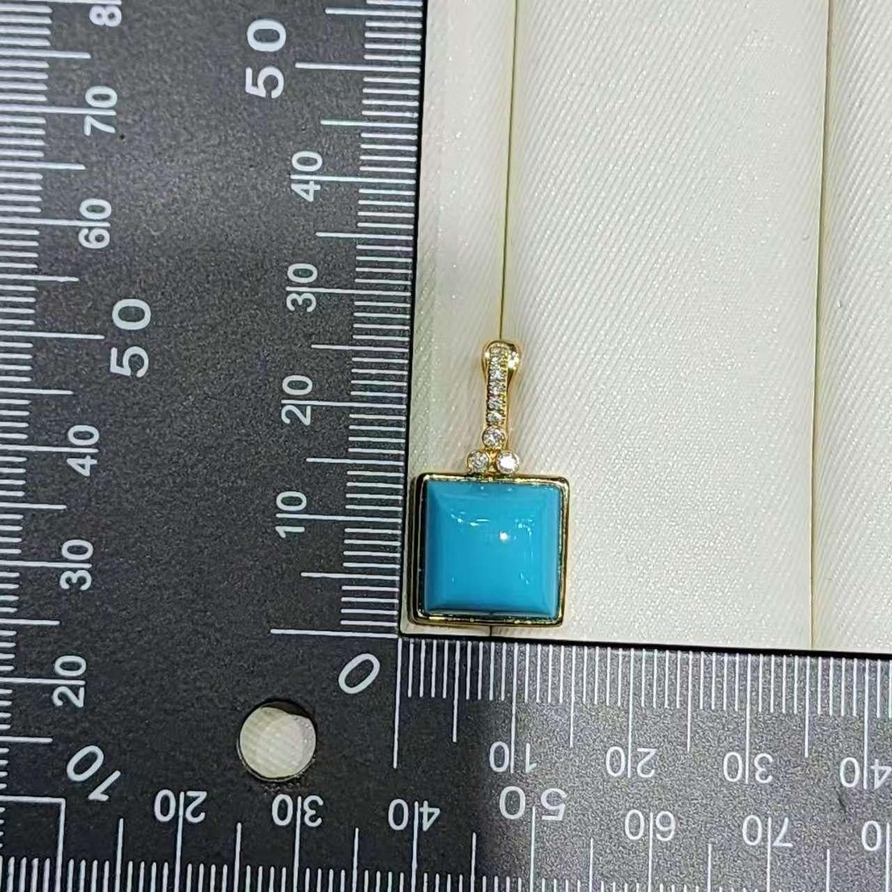 Women's Vintage 12mm Turquoise Diamond Earrings in 14 Karat Yellow Gold For Sale