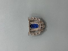 Vintage 13-15cts Natural Oval Blue Sapphire and Diamond Brooch in 18k White Gold