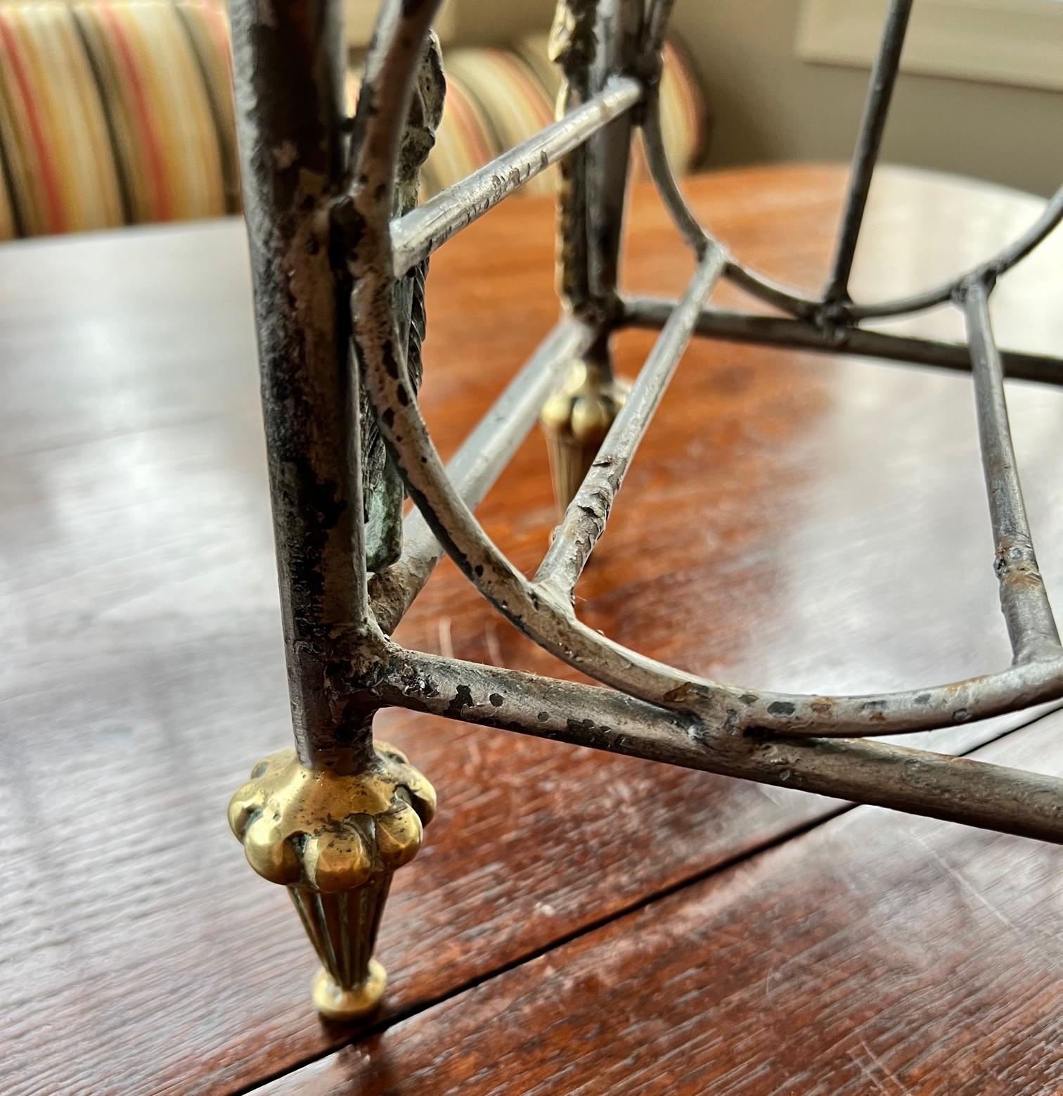 Vintage 13 Bottle Metal Wine Rack with Brass Equestrian Accents In Good Condition For Sale In Morristown, NJ