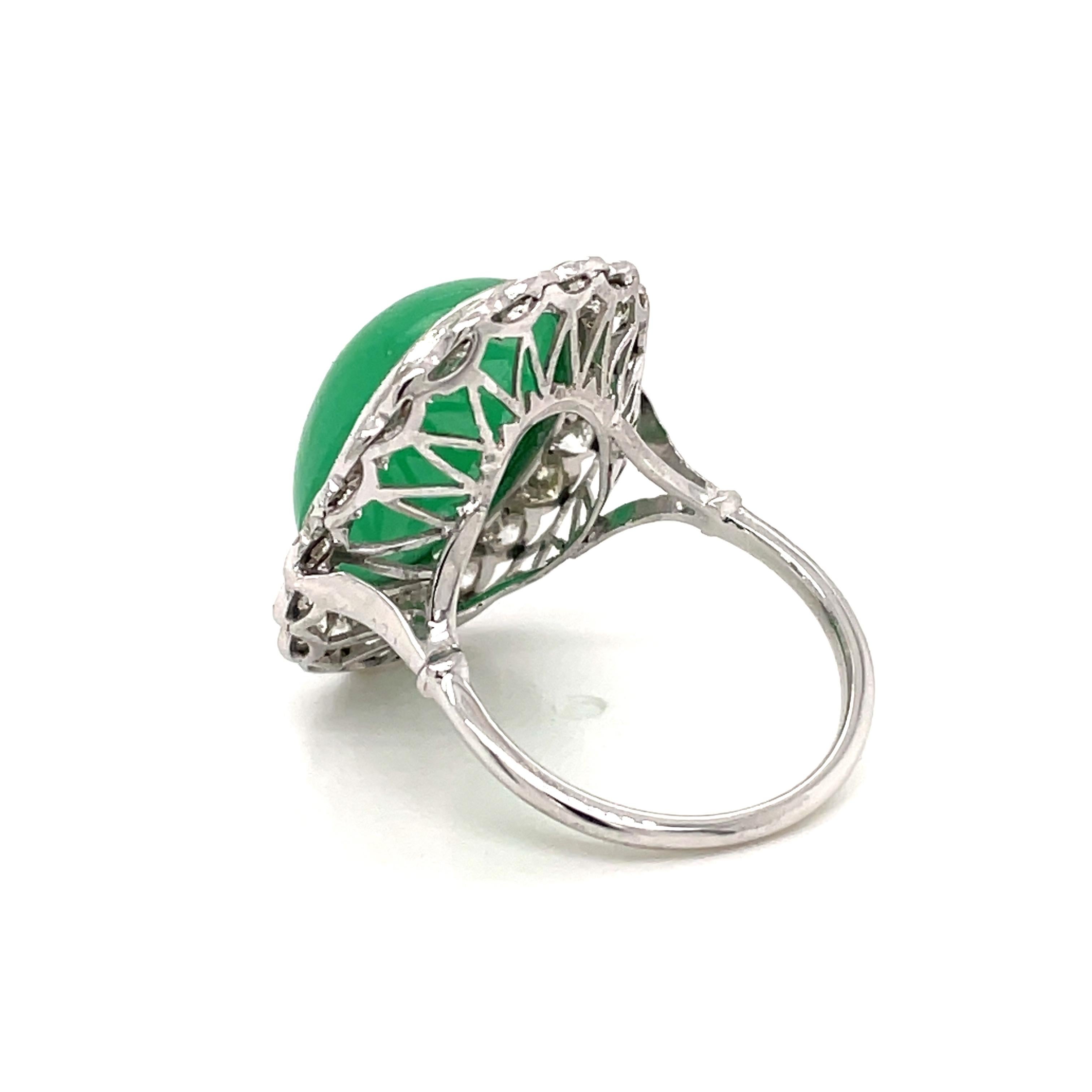 Women's or Men's Vintage 13 Carat Jade Diamond Platinum Ring