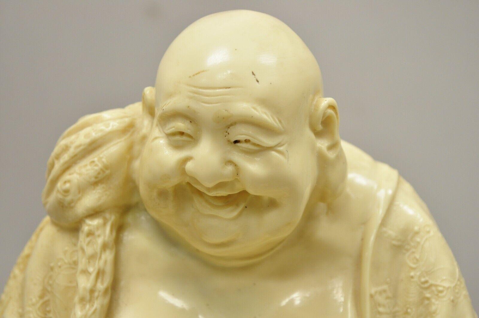 Chinoiserie Vintage Resin Laughing Buddah Statue Sculpture Figure For Sale