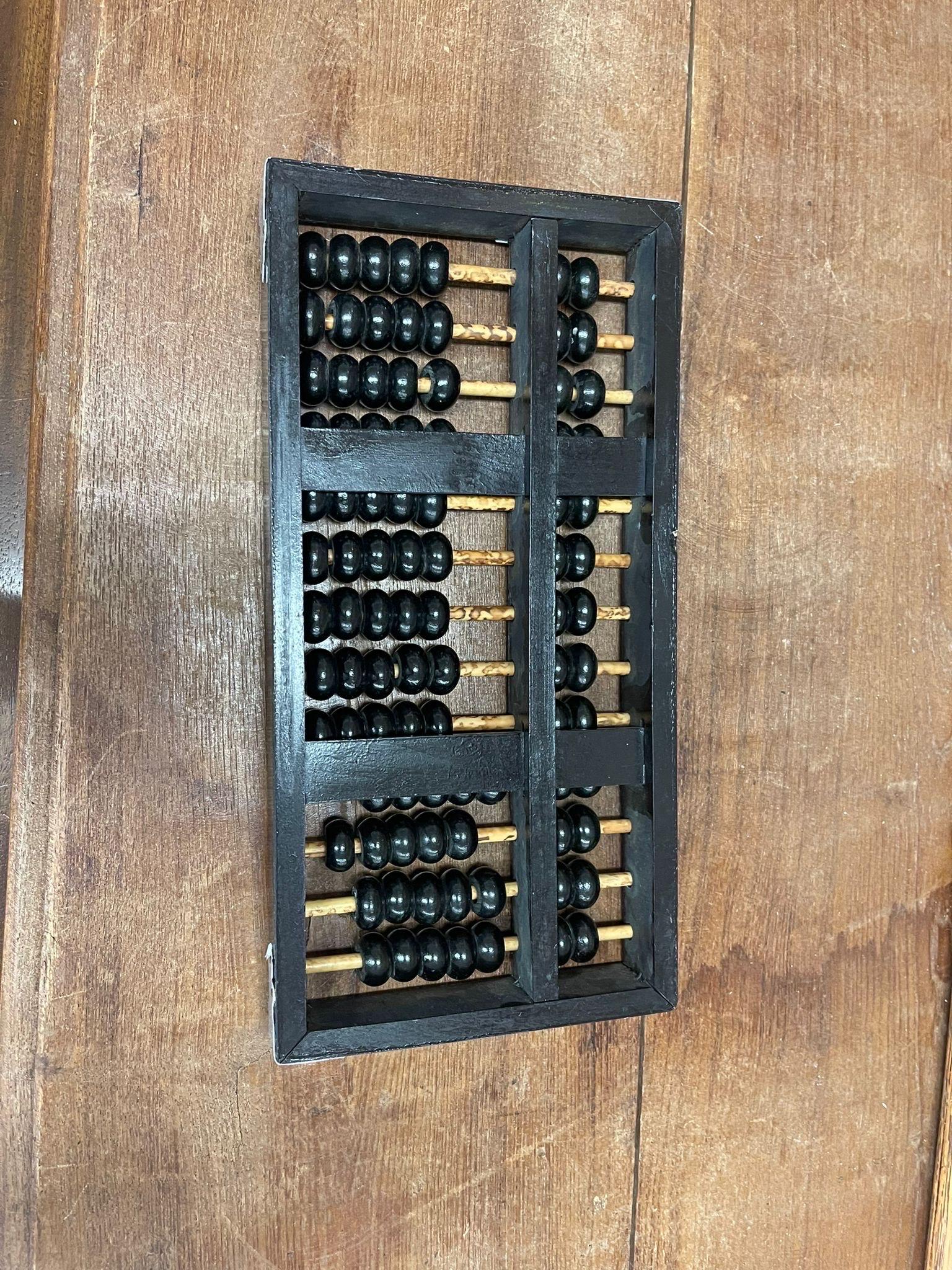 Late 20th Century Vintage 13 Row Wooden Abacus With Silver Toned Hardware. For Sale