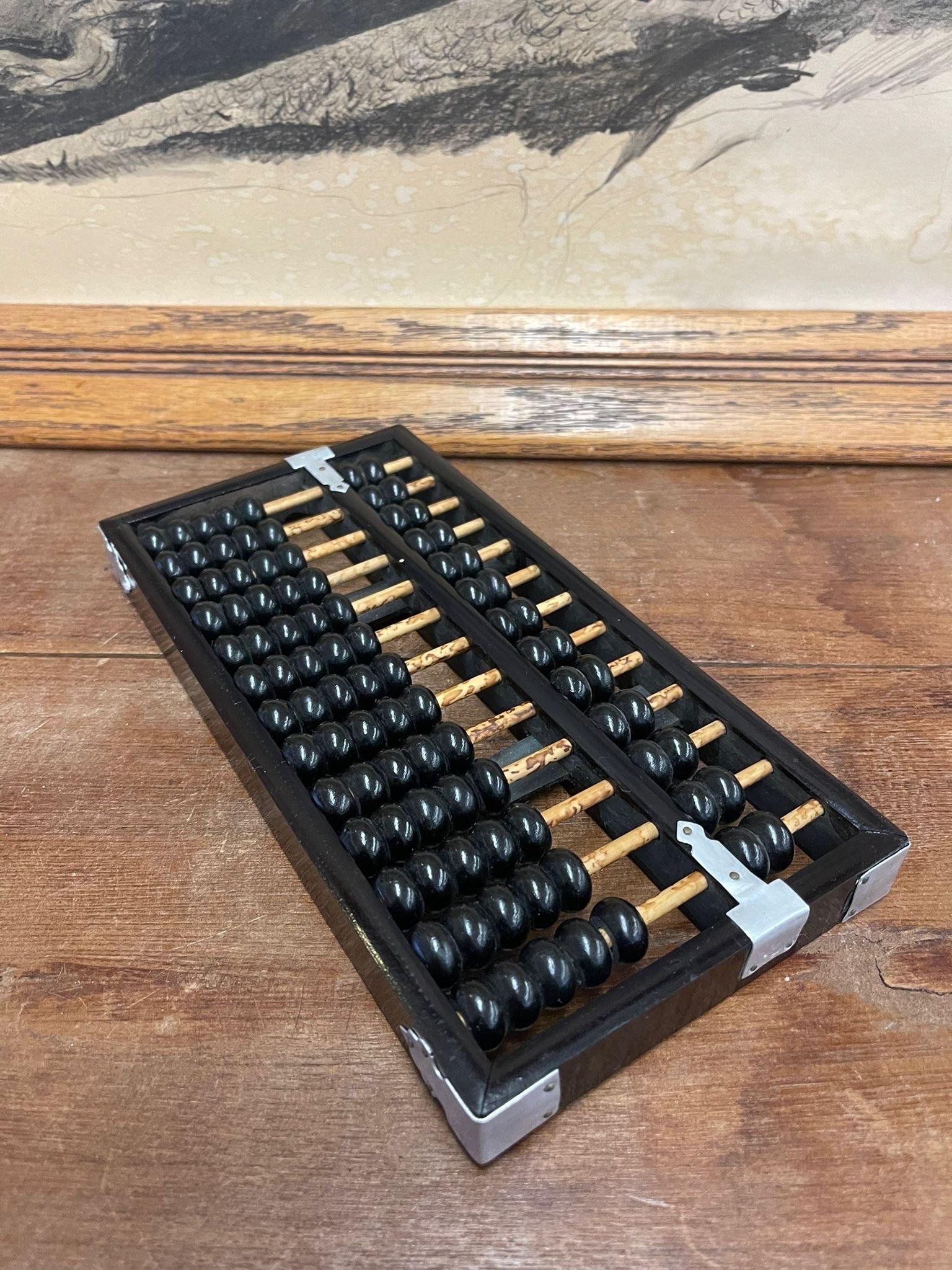 Vintage 13 Row Wooden Abacus With Silver Toned Hardware. For Sale 1