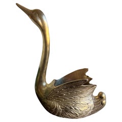 Vintage 13" Tall Etched Brass Swan Sculpture Planter Vase