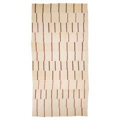 Vintage 13 x 27 Extra-Long Minimalist Striped Kilim Wool Rug In neutral cream