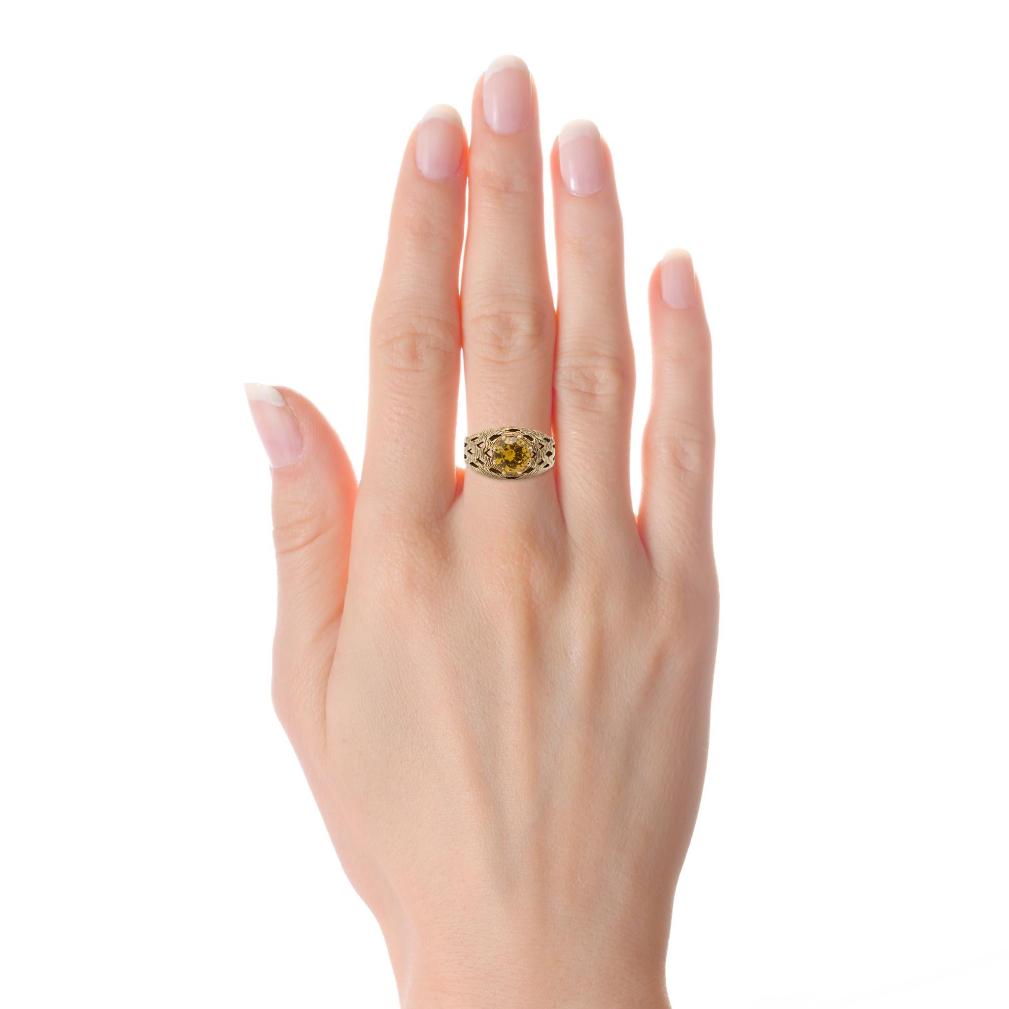 Vintage 19780s Chunky Citrine Solitaire Ring 9 Karat Gold Hallmark Dated 1974 For Sale 3