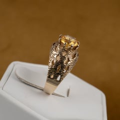 Vintage 19780s Chunky Citrine Solitaire Ring 9 Karat Gold Hallmark Dated 1974