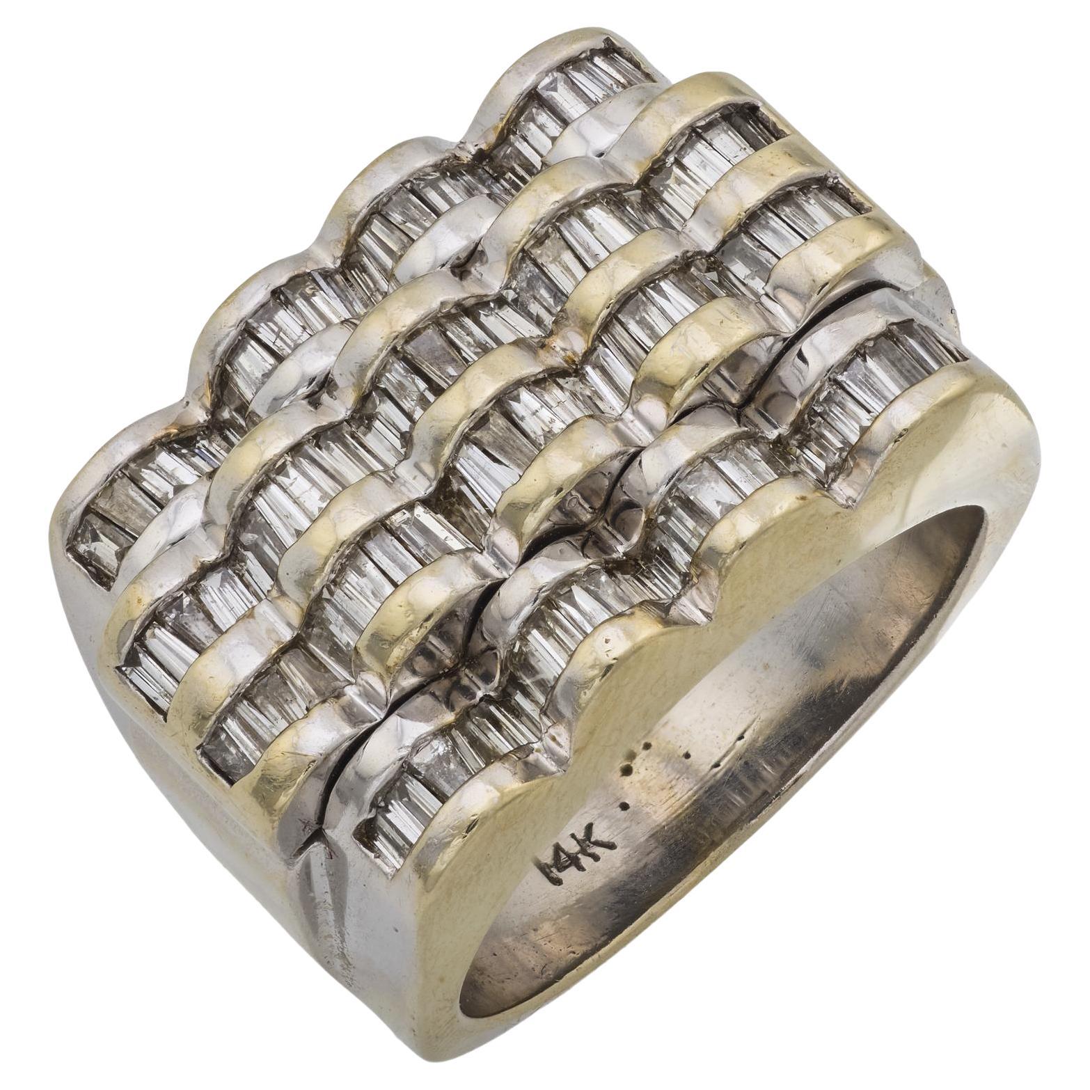 Vintage 1.30 carat diamond 14k white gold tank ring For Sale