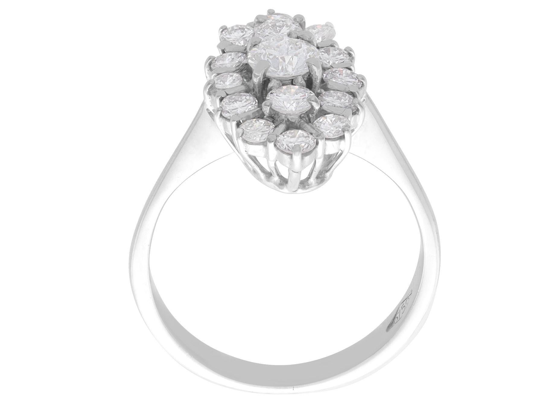 Vintage 1,30 Karat Diamant und Weißgold Marquise Cluster Ring, um 1970 für Damen oder Herren