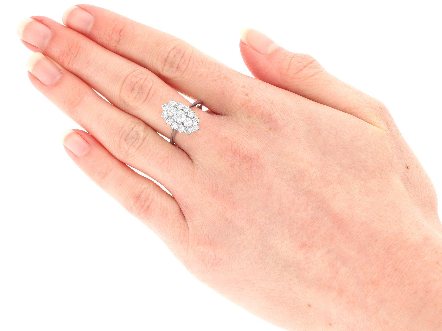 Vintage 1,30 Karat Diamant und Weißgold Marquise Cluster Ring, um 1970 1