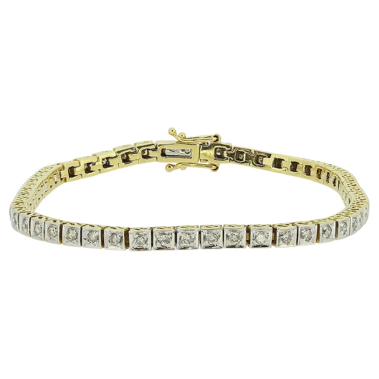 Bracelet ligne vintage avec diamants de 1,30 carat en vente