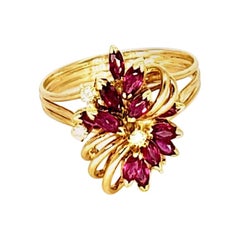 Vintage 1.30 Carat Ruby and Diamonds Flower Cluster Ring