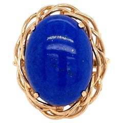 Vintage 13.00ct Cabochon Lapis Ring in 14k Yellow Gold