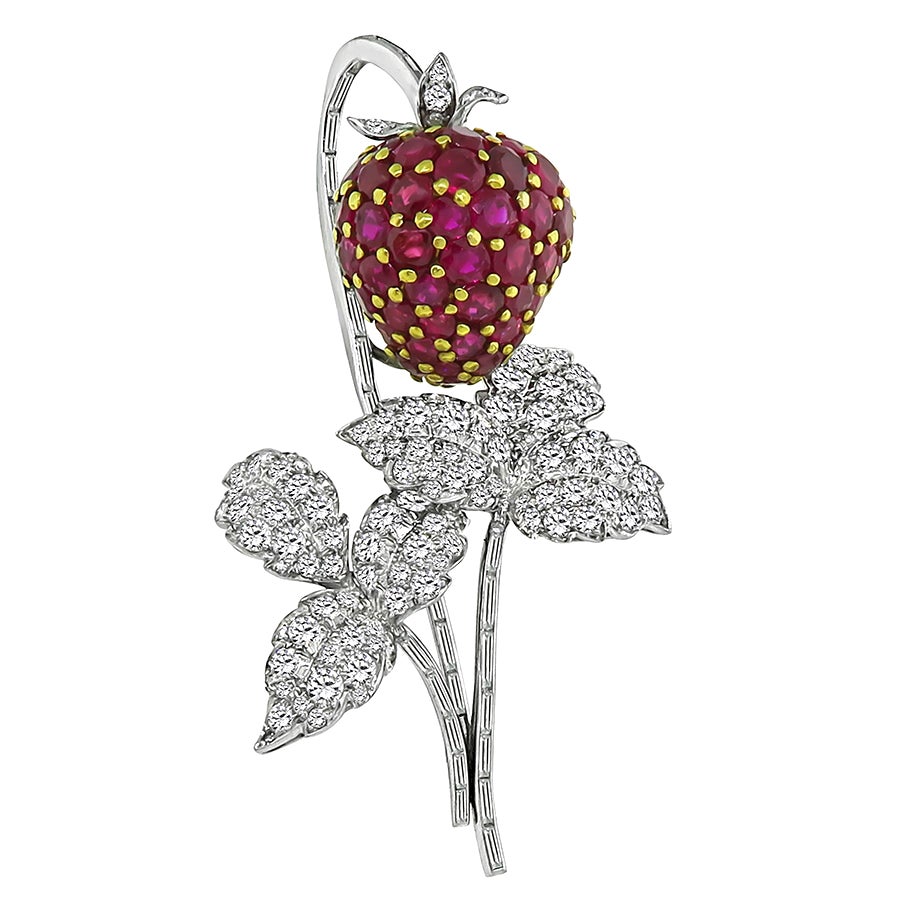 13,00 Karat Rubin 1,50 Karat Diamant Erdbeer Pin