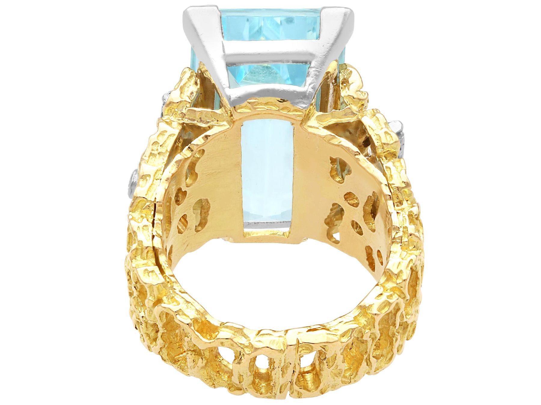 Vintage 13.04ct Aquamarine and Diamond Yellow Gold Cocktail Ring In Excellent Condition For Sale In Jesmond, Newcastle Upon Tyne