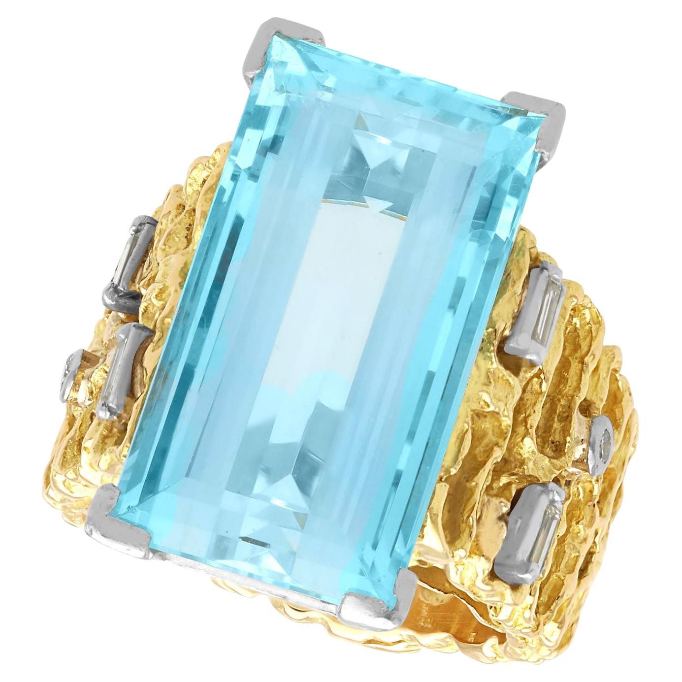 Vintage 13.04ct Aquamarine and Diamond Yellow Gold Cocktail Ring For Sale