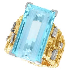 Retro 13.04ct Aquamarine and Diamond Yellow Gold Cocktail Ring