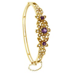 Vintage-Armreif aus 1,30 Karat Amethyst und Perle, gestempelt 1975