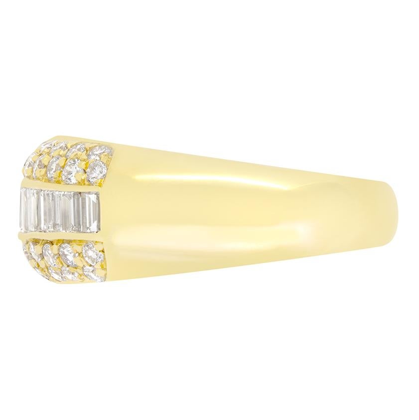 Baguette Cut Vintage 1.30ct Diamond Bombé Cluster Ring, c.1980s For Sale