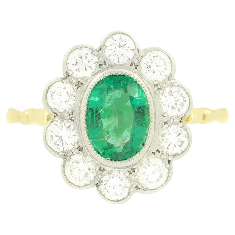 Vintage 1.30ct Emerald and Diamond Cluster Ring, c.1970s