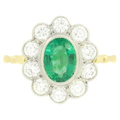 Vintage 1.30ct Emerald and Diamond Cluster Ring, c.1970s