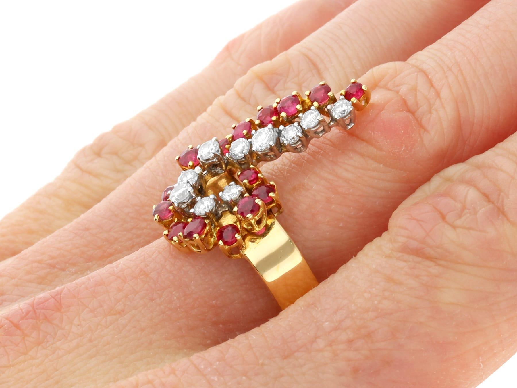 Vintage 1.30Ct Ruby and 0.39Ct Diamond 18k Yellow Gold Dress Ring 1979 For Sale 5
