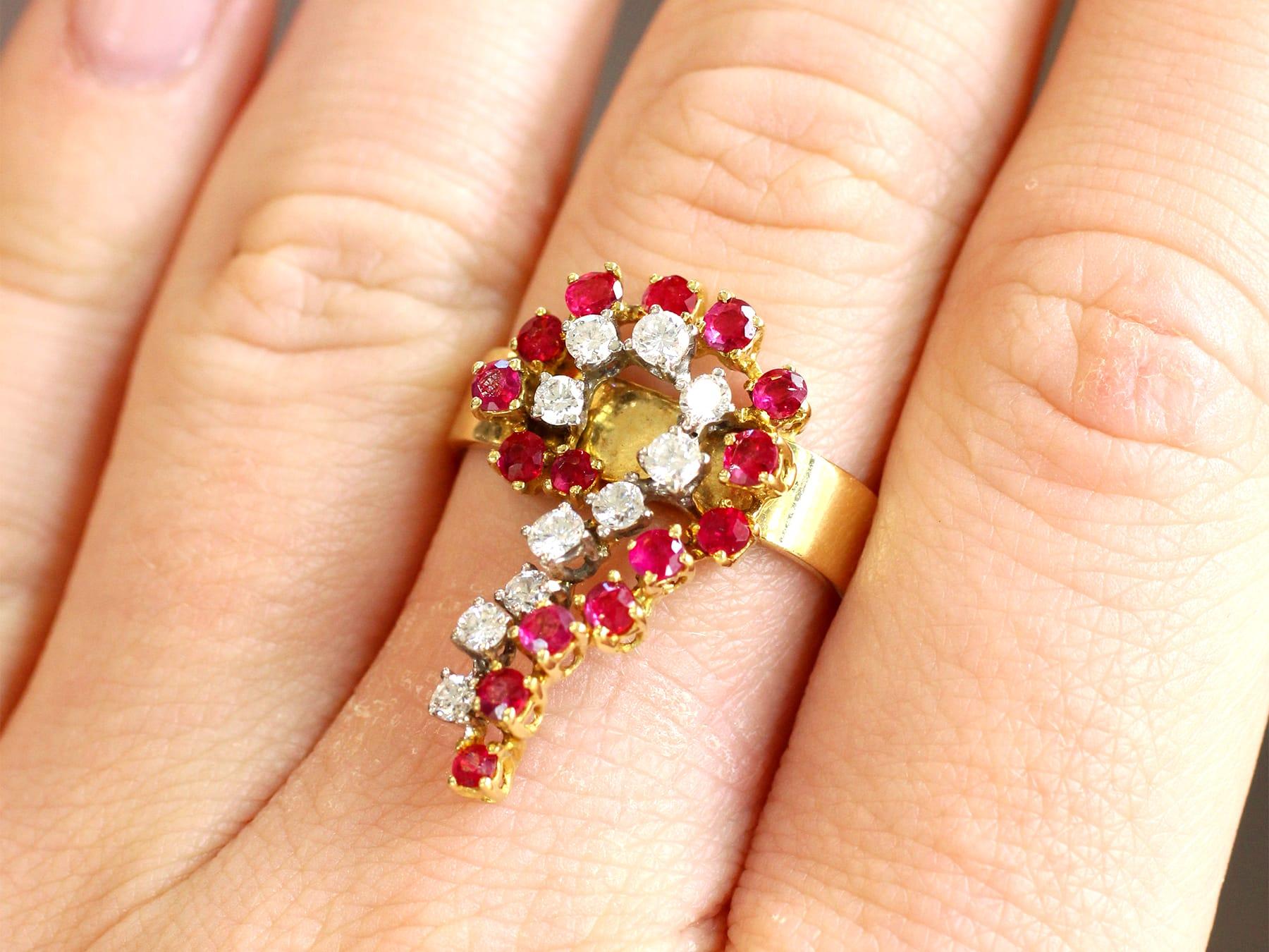 Vintage 1.30Ct Ruby and 0.39Ct Diamond 18k Yellow Gold Dress Ring 1979 In Excellent Condition For Sale In Jesmond, Newcastle Upon Tyne