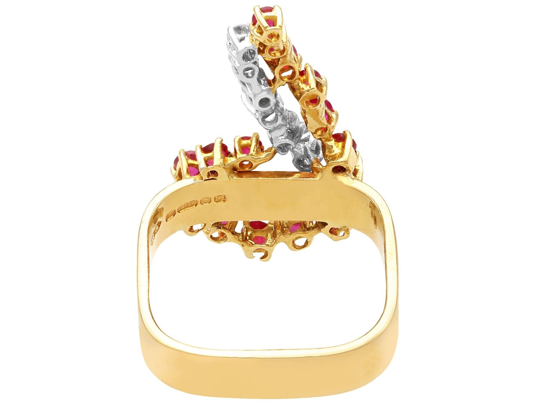 Vintage 1.30Ct Ruby and 0.39Ct Diamond 18k Yellow Gold Dress Ring 1979 For Sale 1
