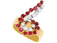 Vintage 1.30Ct Ruby and 0.39Ct Diamond 18k Yellow Gold Dress Ring 1979