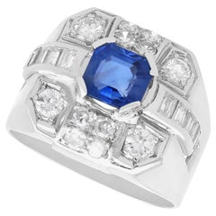 Platin-Kleidring mit 1,30 Karat Saphir und 0,90 Karat Diamant, Vintage, um 1950