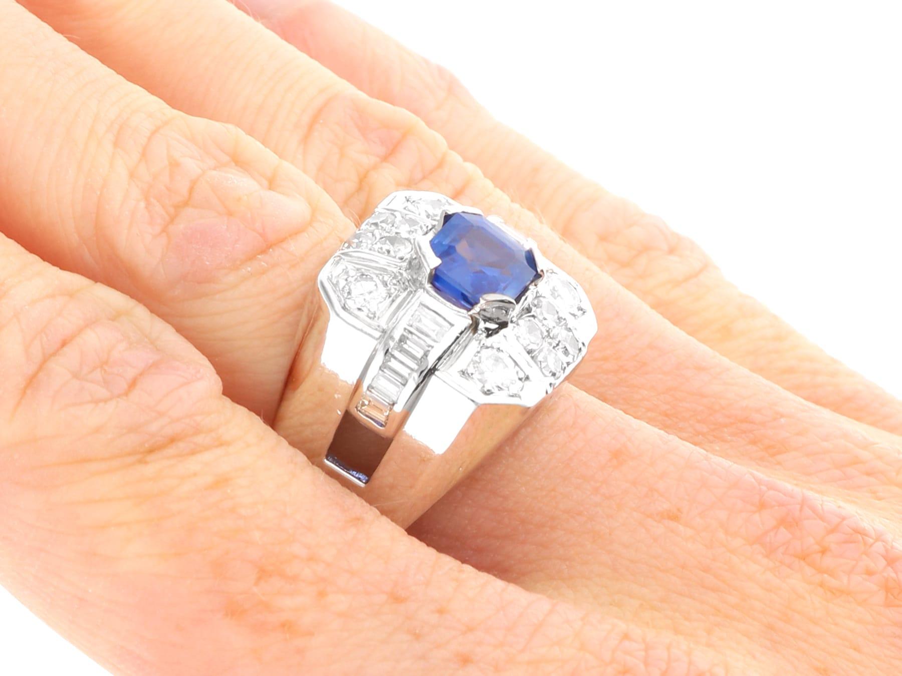 Vintage 1.30Ct Sapphire and 0.90Ct Diamond, Platinum Dress Ring Circa 1950 en vente 4