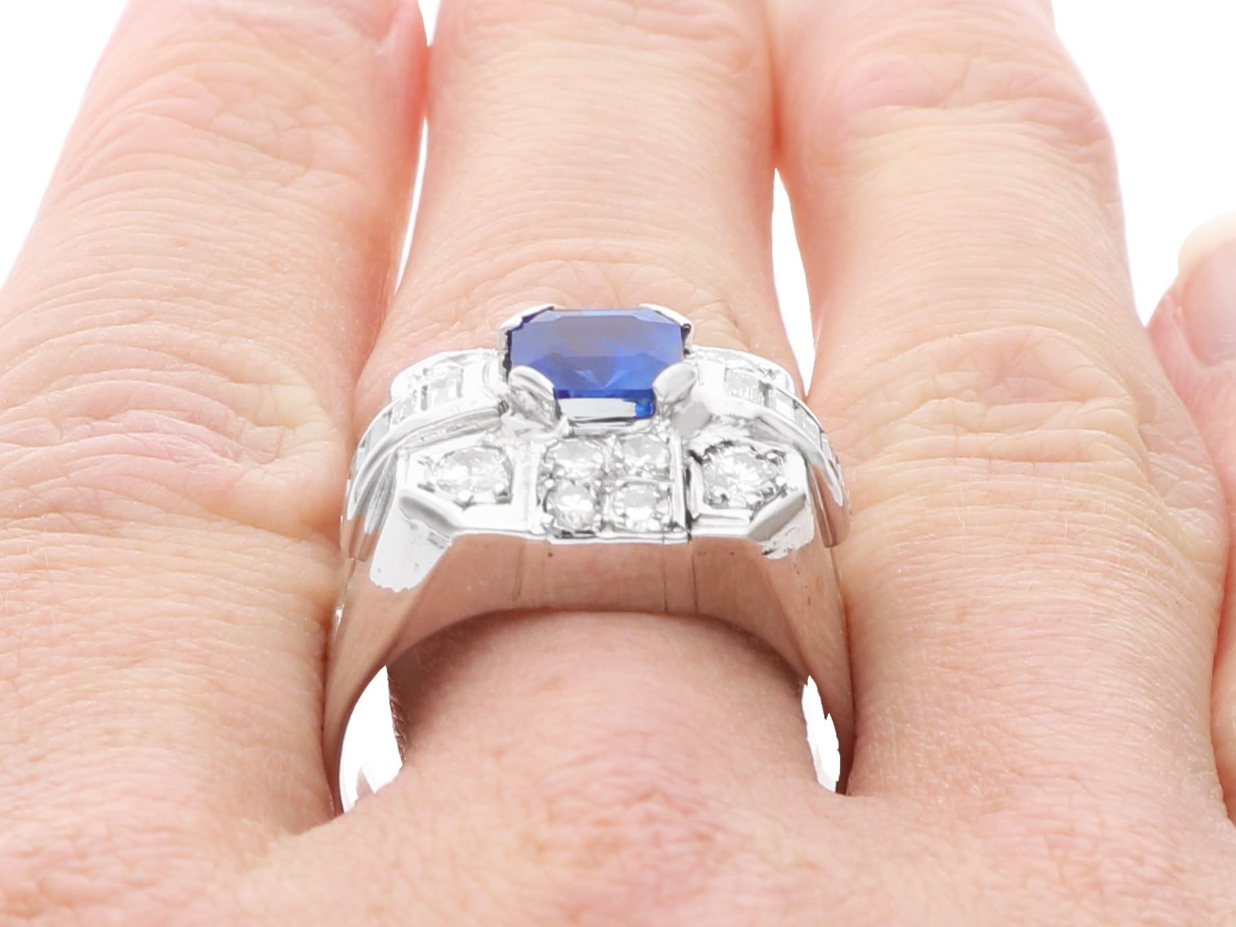 Vintage 1.30Ct Sapphire and 0.90Ct Diamond, Platinum Dress Ring Circa 1950 en vente 5