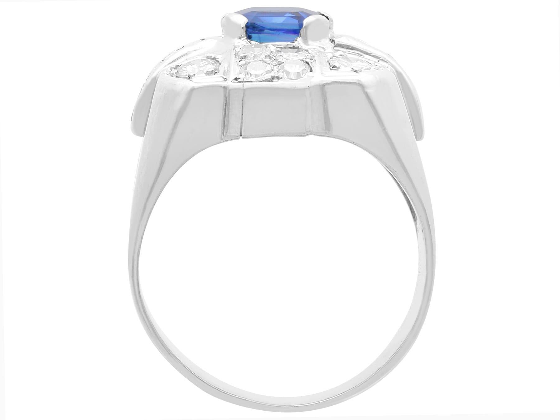 Vintage 1.30Ct Sapphire and 0.90Ct Diamond, Platinum Dress Ring Circa 1950 en vente 1