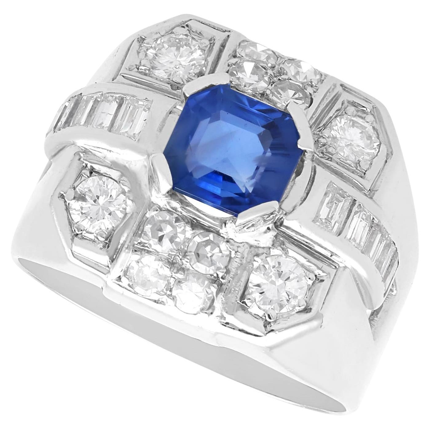 Vintage 1.30Ct Sapphire and 0.90Ct Diamond, Platinum Dress Ring Circa 1950 en vente