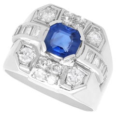 Vintage 1.30Ct Sapphire and 0.90Ct Diamond, Platinum Dress Ring Circa 1950