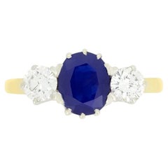 Vintage 1,30ct Saphir und Diamant Drei Stein Ring, ca. 1950er Jahre