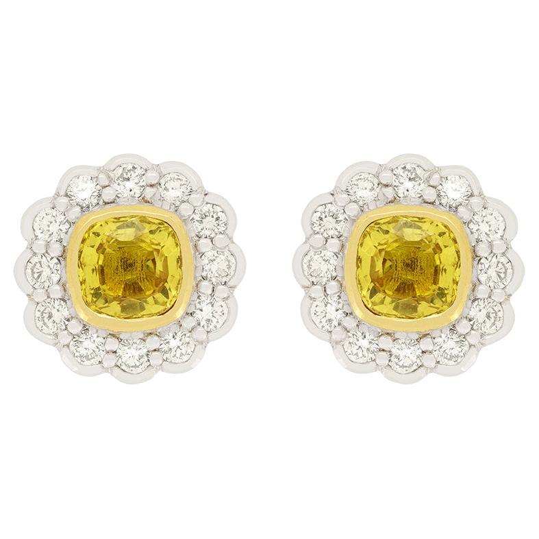 Vintage 1.30ct Yellow Sapphire and Diamond Earrings, c.1970s