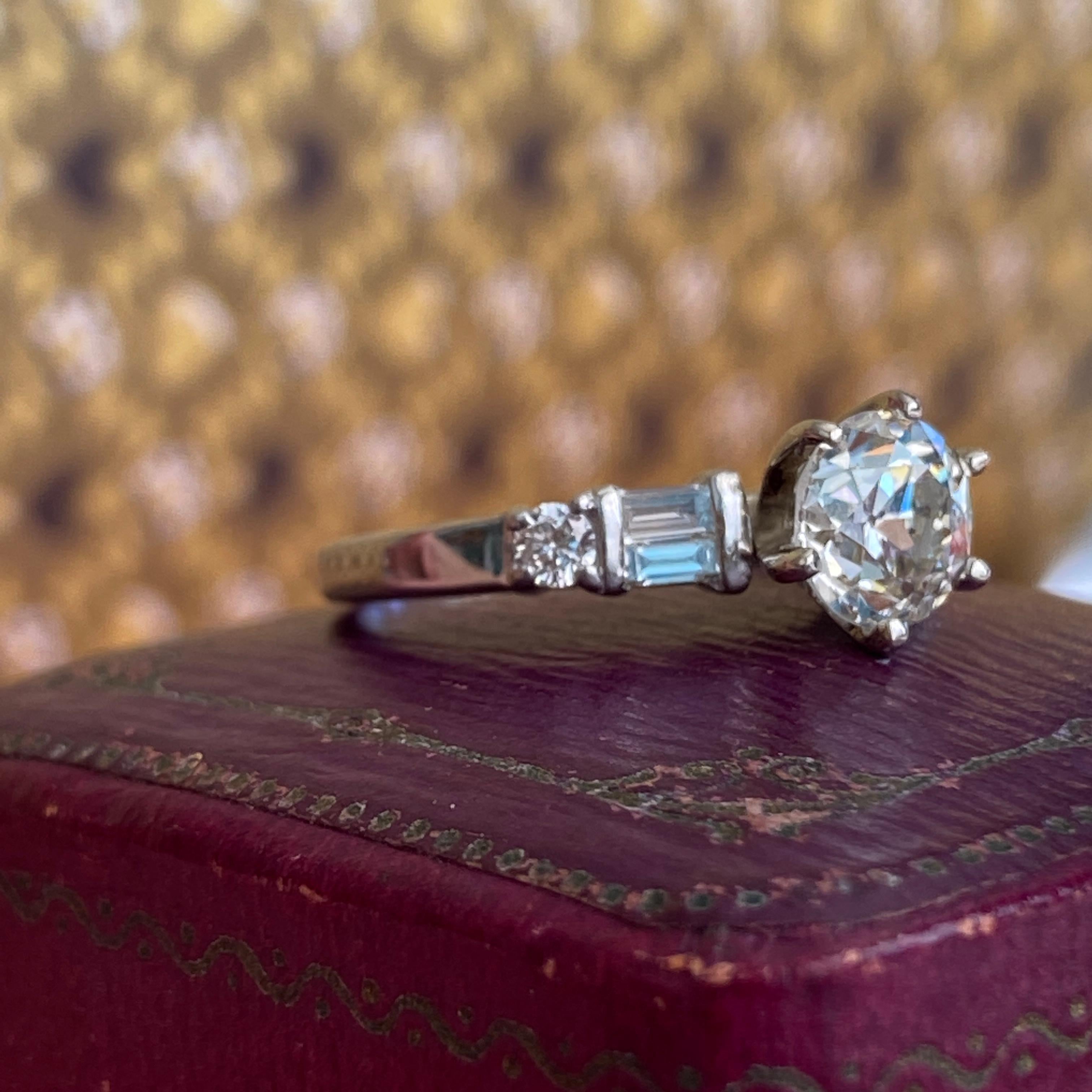 Anillo de compromiso de platino con un diamante vintage de 1,31 TCW 2