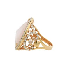 Vintage 13.19ct Doublet Pink Opal Quartz Diamond Ring in 18 Karat Rose Gold