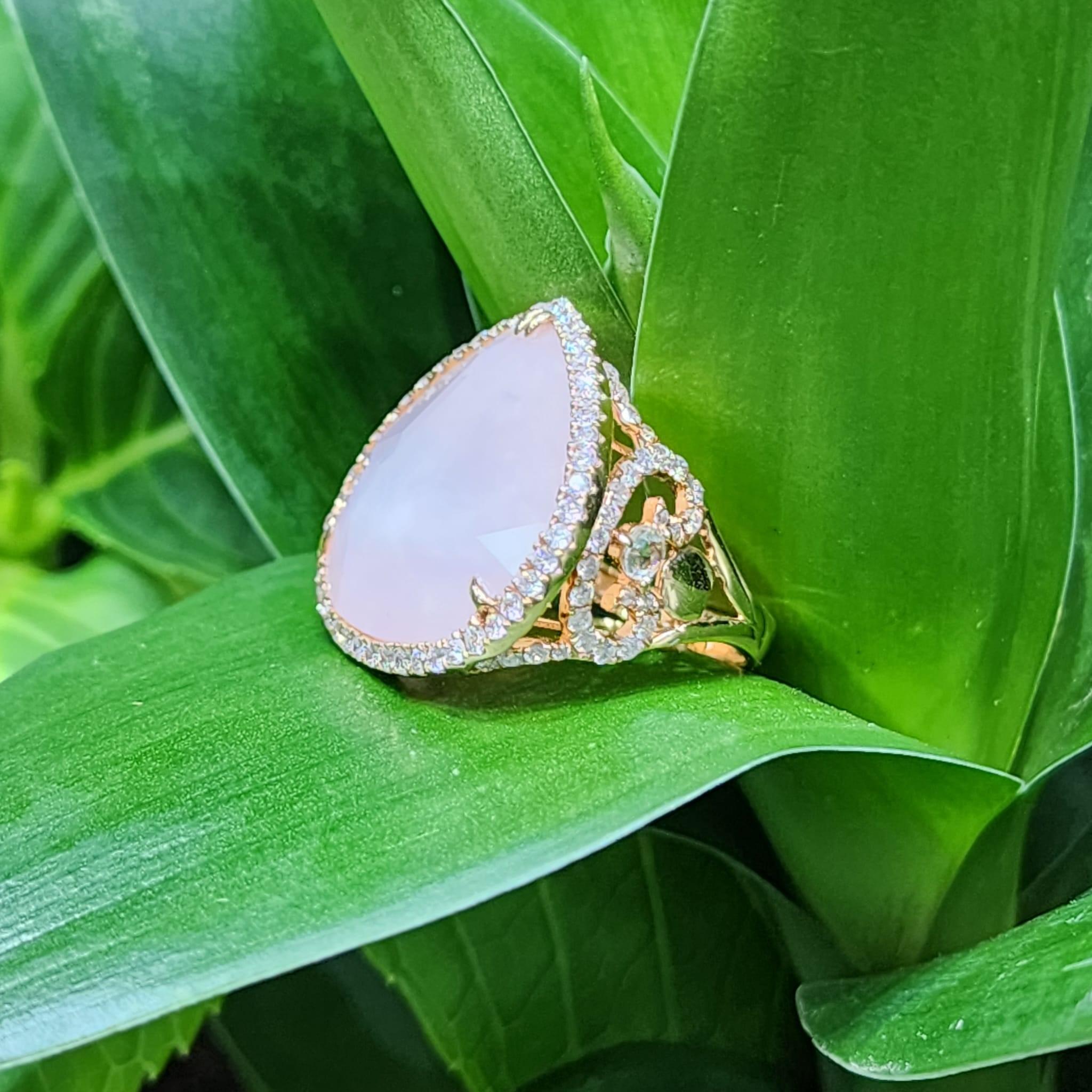 Anello vintage con diamante e opale rosa doppio di 13,19ct in oro rosa 18 carati in vendita 1