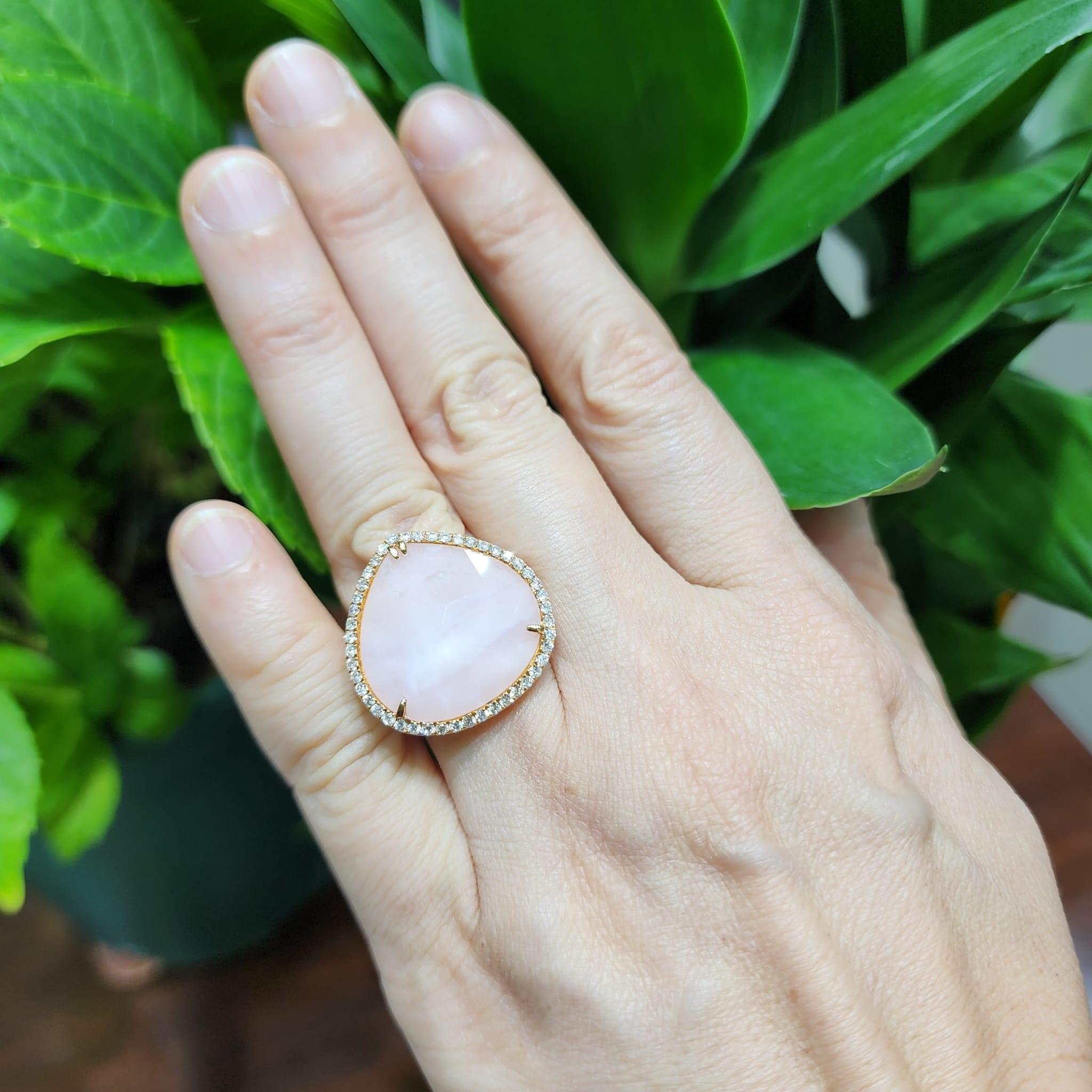 Anello vintage con diamante e opale rosa doppio di 13,19ct in oro rosa 18 carati in vendita 3
