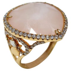 Anello vintage con diamante e opale rosa doppio di 13,19ct in oro rosa 18 carati