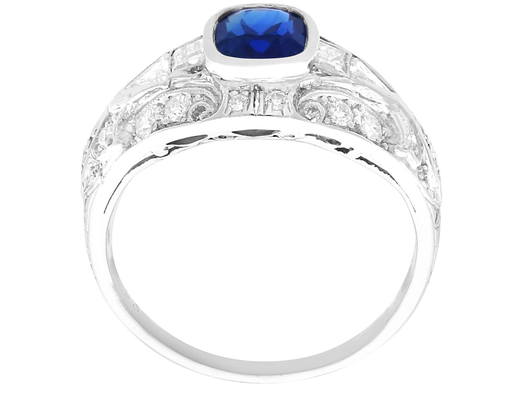 Women's or Men's Vintage 1.32 Carat Sapphire and 0.52 Carat Diamond Platinum Dress Ring For Sale