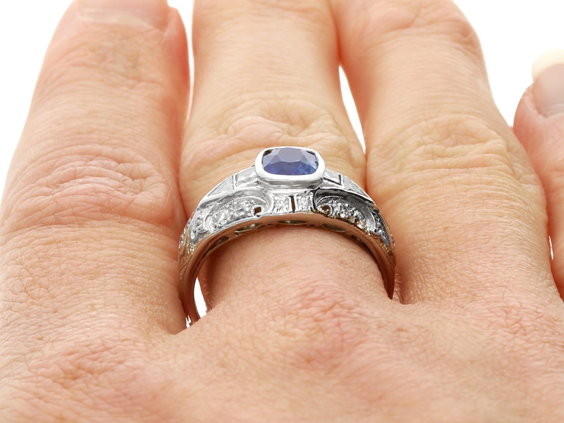 Vintage 1.32 Carat Sapphire and 0.52 Carat Diamond Platinum Dress Ring For Sale 4