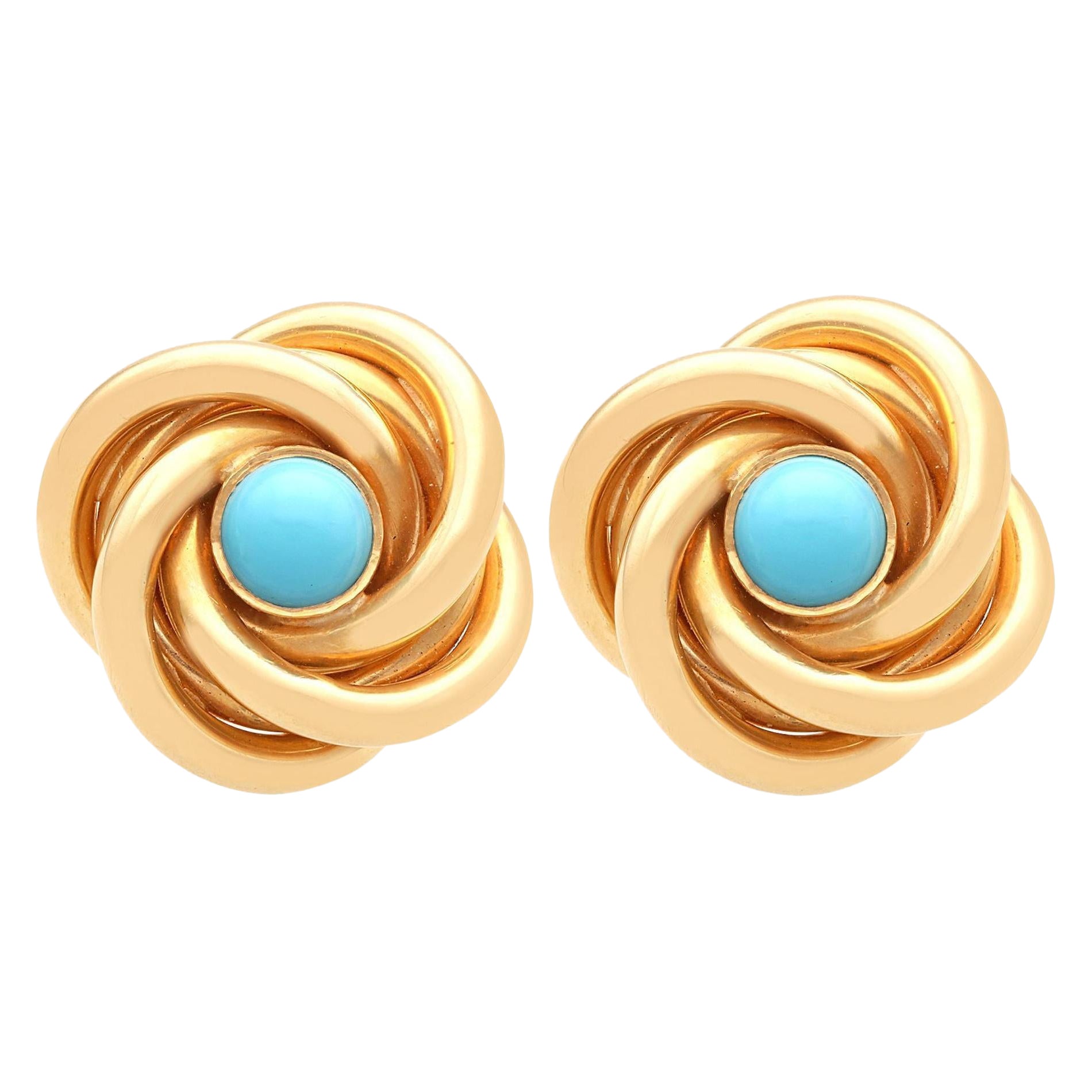 Vintage 1,32 Karat Türkis und 18K Gelbgold Ohrringe im Angebot