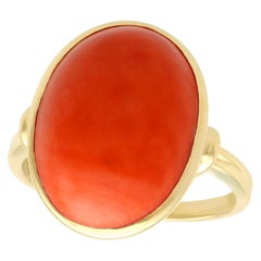 Vintage 13.20 Carat Cabochon Cut Coral and Yellow Gold Ring