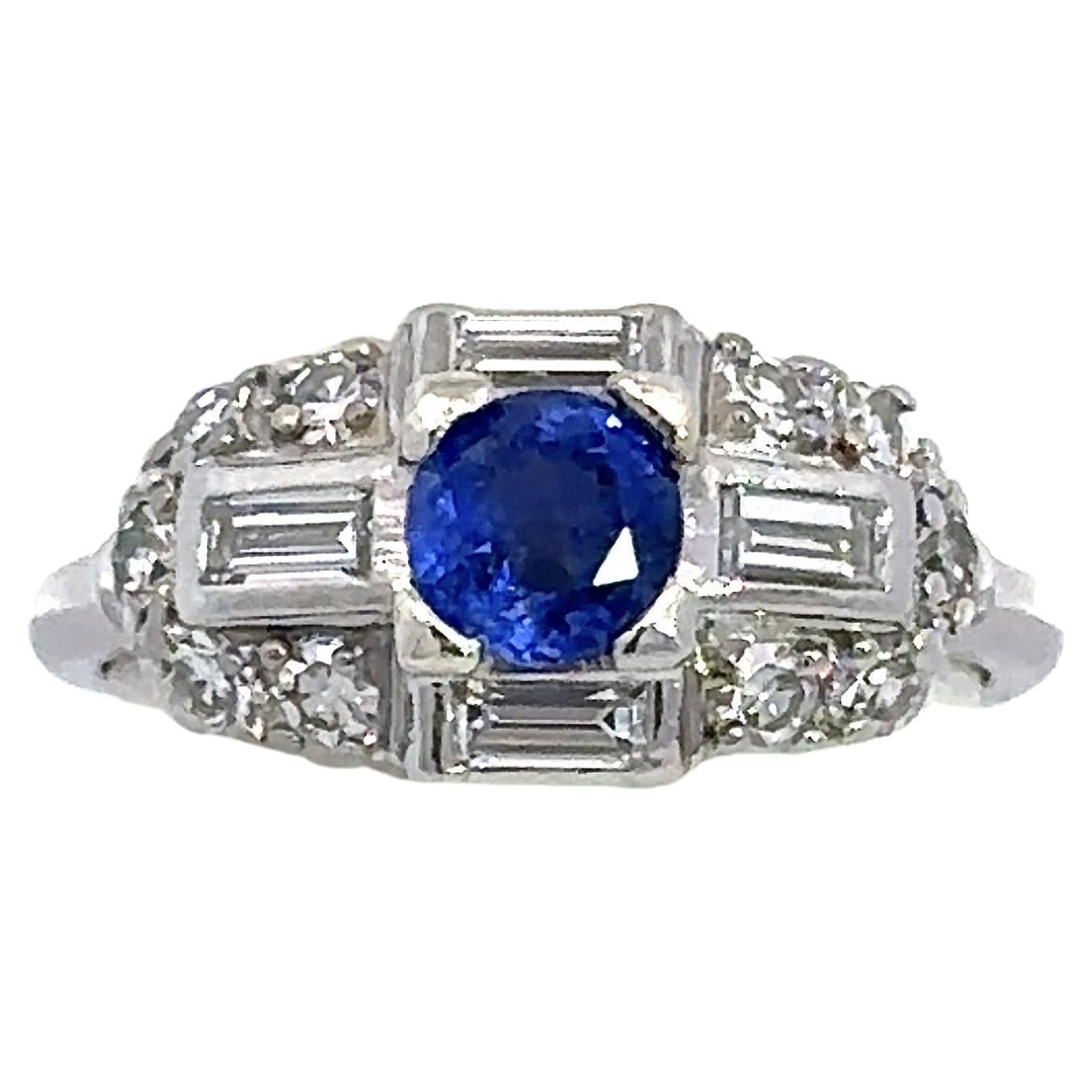 Vintage 1.32CT Diamond 
Sapphire Platinum Art Deco Ring