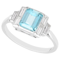 Vintage 1.33 Carat Aquamarine and Diamond Platinum Dress Ring